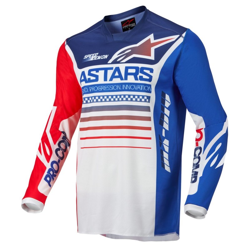 Camiseta Alpinestars Racer Color Hueso / Rojo Fluor / Azul #liquidacionstock 3762122-2537